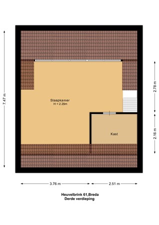 Plattegrond - Heuvelbrink 61, 4812 GP Breda - Derde verdieping - 2D.jpg